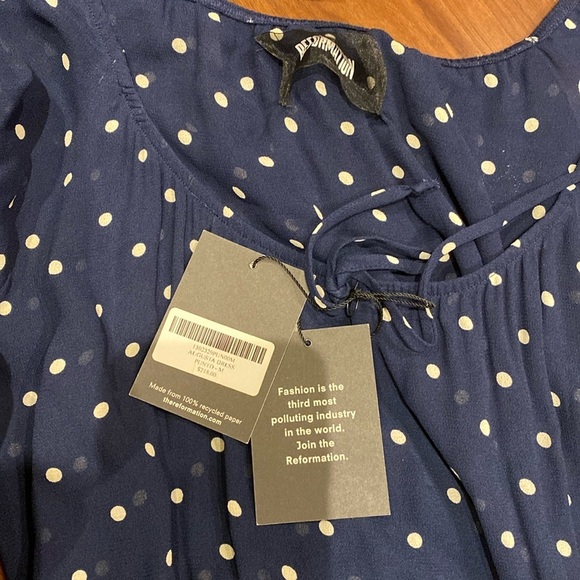 Reformation / NWT Augusta Maxi Dress Blue Punto navy blue polka dot M - Picture 3 of 4